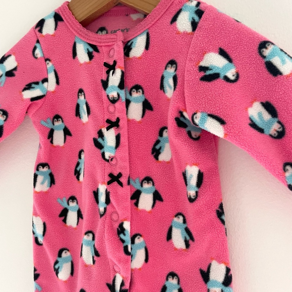 4/$20💥Fleece Penguins Cozy Baby Girl Sleeper Footie Playsuit, Peony Pink, Snaps
